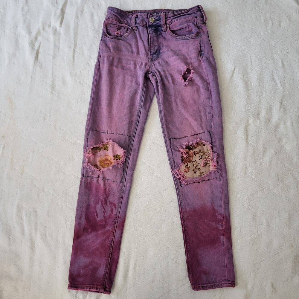American Eagle Custom Dyed Pathwork Tomgirl Jeans